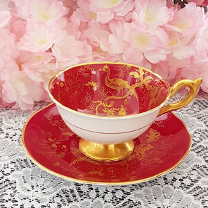 Vintage Coalport Cairo Maroon Red Gold Teacup Saucer Set England